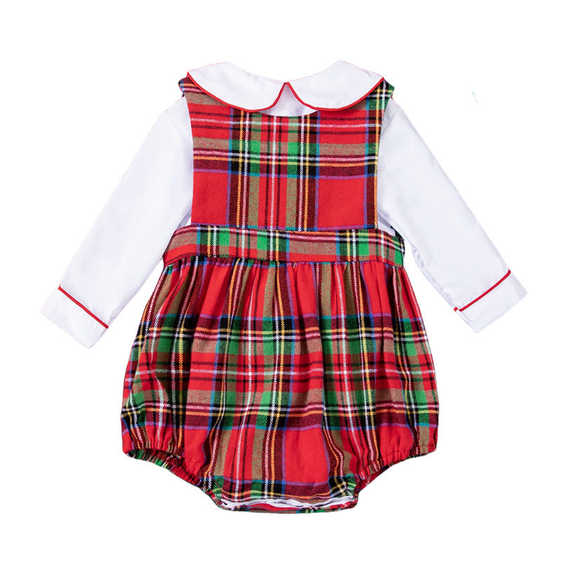 Christmas Carnival Baby Romper Set with Plaid Sleeveless Bodysuit and Long Sleeve T-Shirt, 2-Piece Outfit