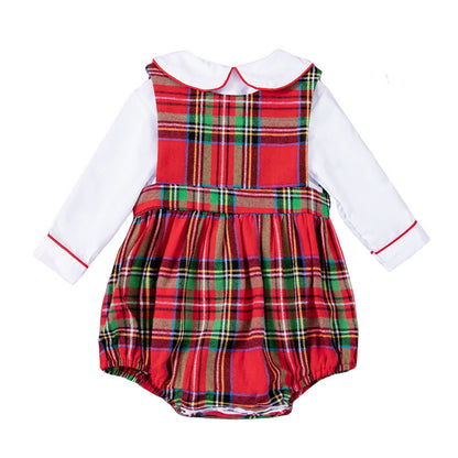 Christmas Carnival Baby Romper Set with Plaid Sleeveless Bodysuit and Long Sleeve T-Shirt, 2-Piece Outfit