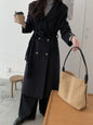 New high-end woven waistband design suit double-sided wool coat woolen coat medium long temperament women's coat