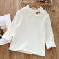 Girls' Winter Thermal Base Layer, Fleece-Lined Half-High Neck Knit Top with Lace Trim, Floral Patterned Innerwear Sweater for Kids