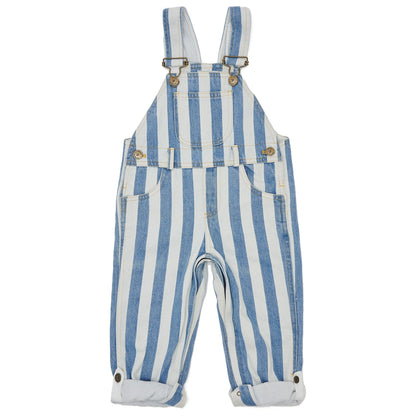 Classic Wide Stripe Denim Dungarees - Blue