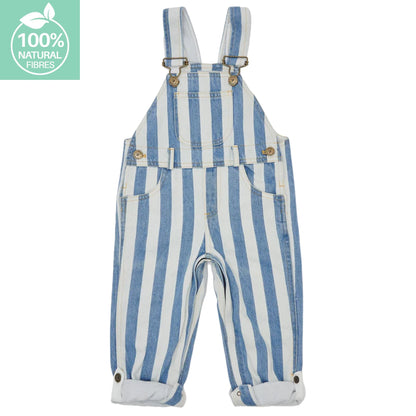 Classic Wide Stripe Denim Dungarees - Blue