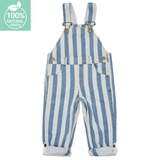Classic Wide Stripe Denim Dungarees - Blue