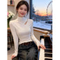 Chic High Neck Hollow Knit Fleece-Lined Warm Inner Layer Top for Women