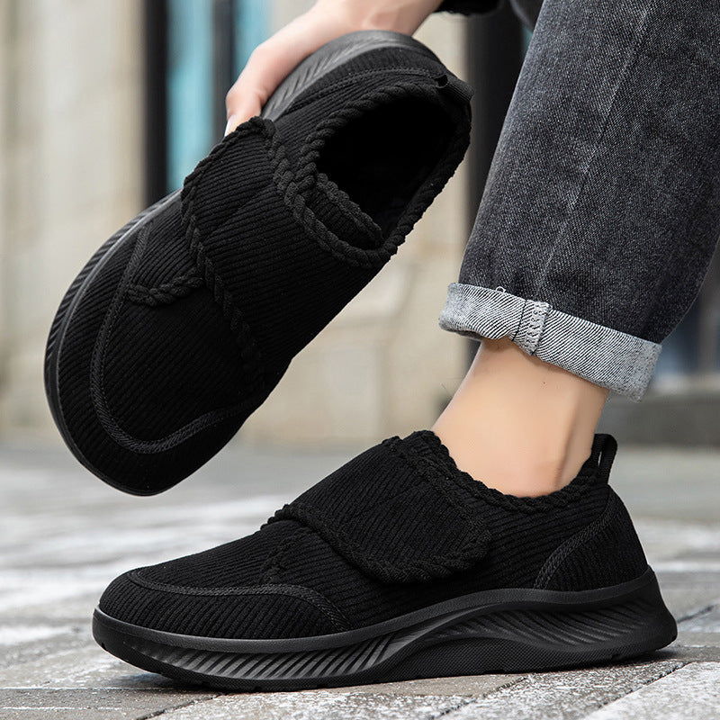 Winter and Autumn Wide-Fit Fleece-Lined Warm Shoes for Elderly Extra-Wide and Extra-Thick Rehabilitation Shoes for Broad Feet and Swollen Feet Walking Shoes