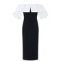 Hit Color Dresses For Women Slash Neck Short Sleeve High Waist Patchwork Ruffles Slimming Dress