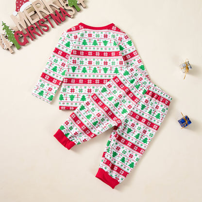 Christmas Tree Print Long Sleeve T-Shirt and Pants 2-Piece Set for Girls Holiday Party Outfit