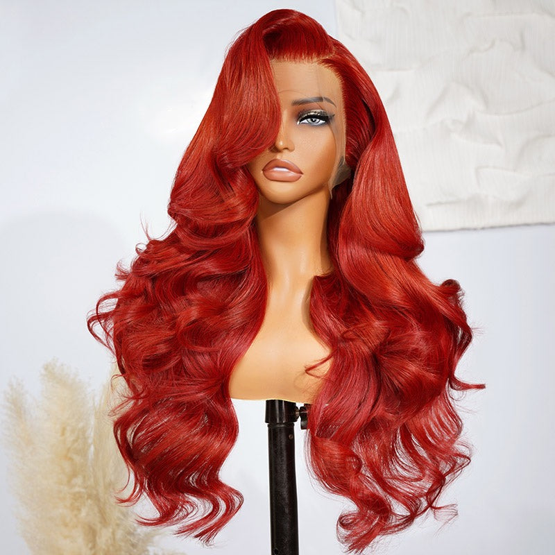 Orange Red 13x4 Lace Front Wigs Human Hair Body Wave Bright Red Frontal Wigs For Women