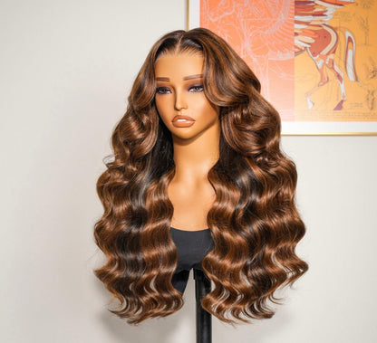 Chic Luxe Hair Caramel Balayage Wig | Wavy | 100% Vietnamese Hair | 13x4 Lace