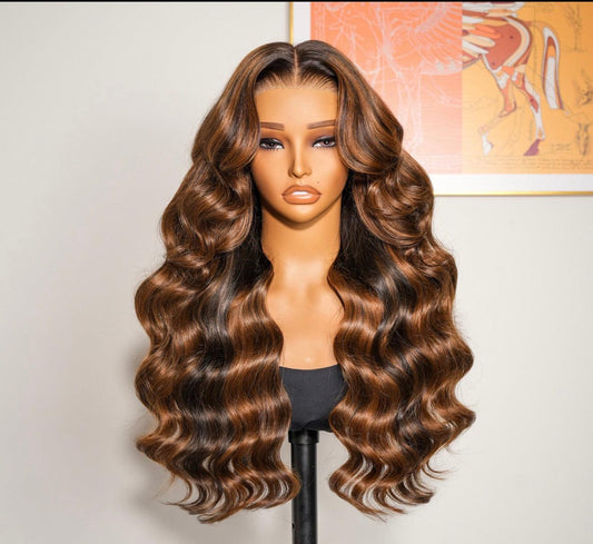 Chic Luxe Hair Caramel Balayage Wig | Wavy | 100% Vietnamese Hair | 13x4 Lace