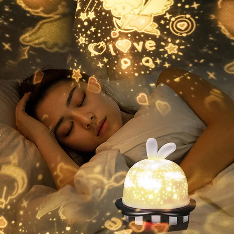 Magic Rabbit Starry Sky Projection Lamp Led Charging Rotating Night Light