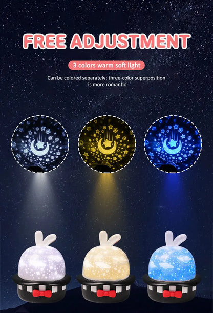 Magic Rabbit Starry Sky Projection Lamp Led Charging Rotating Night Light