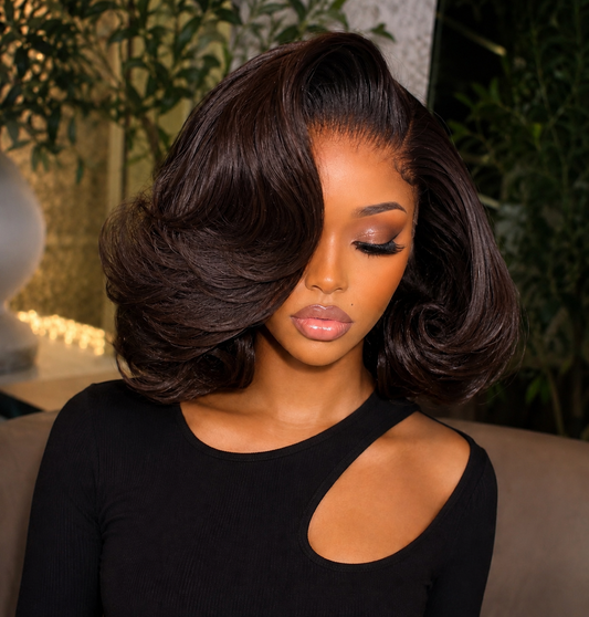 THE MONACO 
Single Donor Raw Vietnamese Layered Bob Melt Wig Chocolate Brown 13*4 Lace