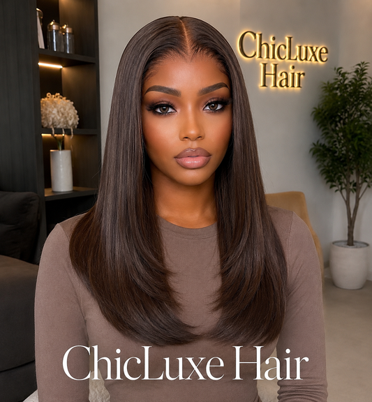 THE MILANO 
Single Donor Raw Vietnamese Bone Straight Melt Wig Chocolate Brown Lagos M Hairline Layered Cut 5*7