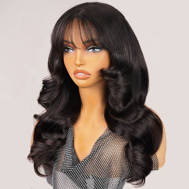 Single Donor Raw Vietnamese
 Pre-cut Glueless Lace 5x5 Closure Wigs With Curtain Bangs Human Layered Hair Wigs