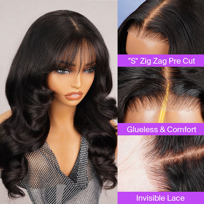 Single Donor Raw Vietnamese
 Pre-cut Glueless Lace 5x5 Closure Wigs With Curtain Bangs Human Layered Hair Wigs