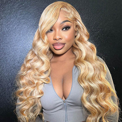 #P27/613 Blonde Highlight 6x5 Wear Go Glueless Wigs 13x4 Body Wave Honey Blonde Wig With Blonde Highlights