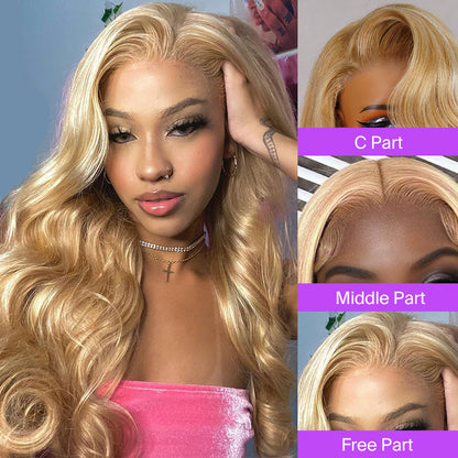 #P27/613 Blonde Highlight 6x5 Wear Go Glueless Wigs 13x4 Body Wave Honey Blonde Wig With Blonde Highlights