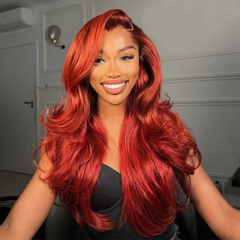 Orange Red 13x4 Lace Front Wigs Human Hair Body Wave Bright Red Frontal Wigs For Women