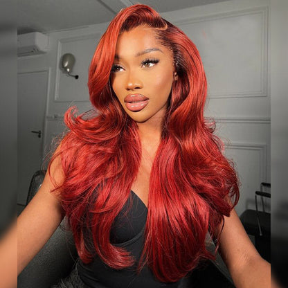 Orange Red 13x4 Lace Front Wigs Human Hair Body Wave Bright Red Frontal Wigs For Women