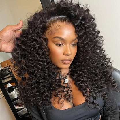 Small Wand Curly Wigs 22Inch Human Hair Natural Black Spiral Curly 6x5 Pre-Cut Lace Closure Wigs