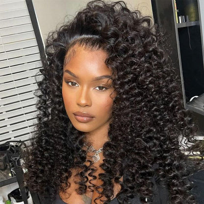 Small Wand Curly Wigs 22Inch Human Hair Natural Black Spiral Curly 6x5 Pre-Cut Lace Closure Wigs