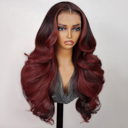 13x4 Lace Front Wigs With Red Highlights Loose Body Wave Red Balayage On Dark Hair Frontal Wigs
