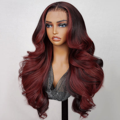 13x4 Lace Front Wigs With Red Highlights Loose Body Wave Red Balayage On Dark Hair Frontal Wigs