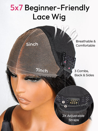 Glueless Ready To Go Wigs Body Wave Pre-Cut HD Undetectable Lace Pre-Bleached Closure
