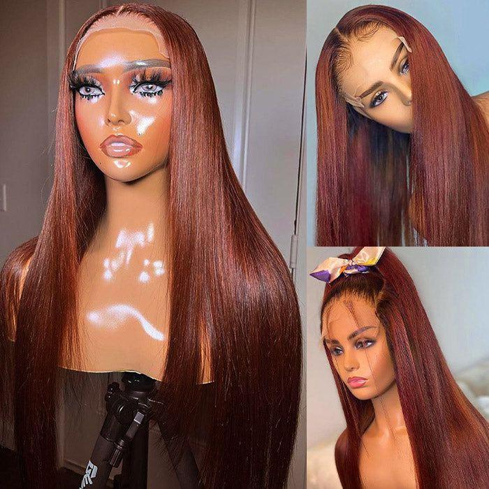 Chic Luxe Hair Red Brown Auburn Straight Wig | 13x4 HD Lace Front | 100% Human Hair