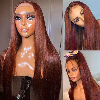 Chic Luxe Hair Red Brown Auburn Straight Wig | 13x4 HD Lace Front | 100% Human Hair