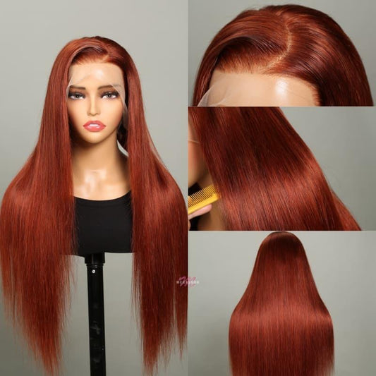 Chic Luxe Hair Red Brown Auburn Straight Wig | 13x4 HD Lace Front | 100% Human Hair