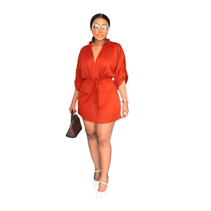 V-neck Loose Waist-tight Workwear Skirt