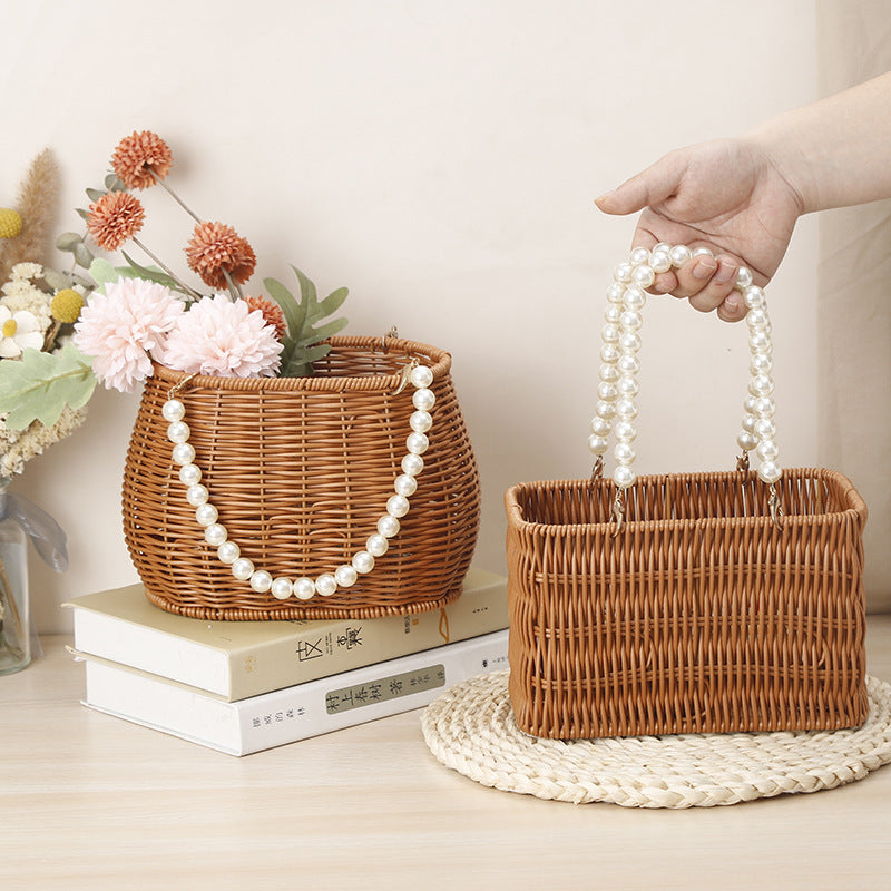 Cesta de ratán para guardar flores, arreglos florales, artículos diversos, utensilios creativos