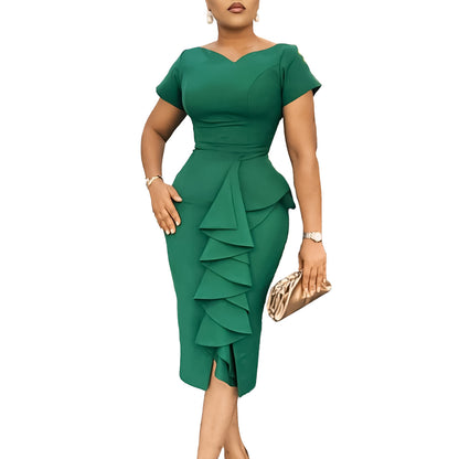 Damenkleidung Kurzärmliges Kleid mit Rüschen und hoher Taille