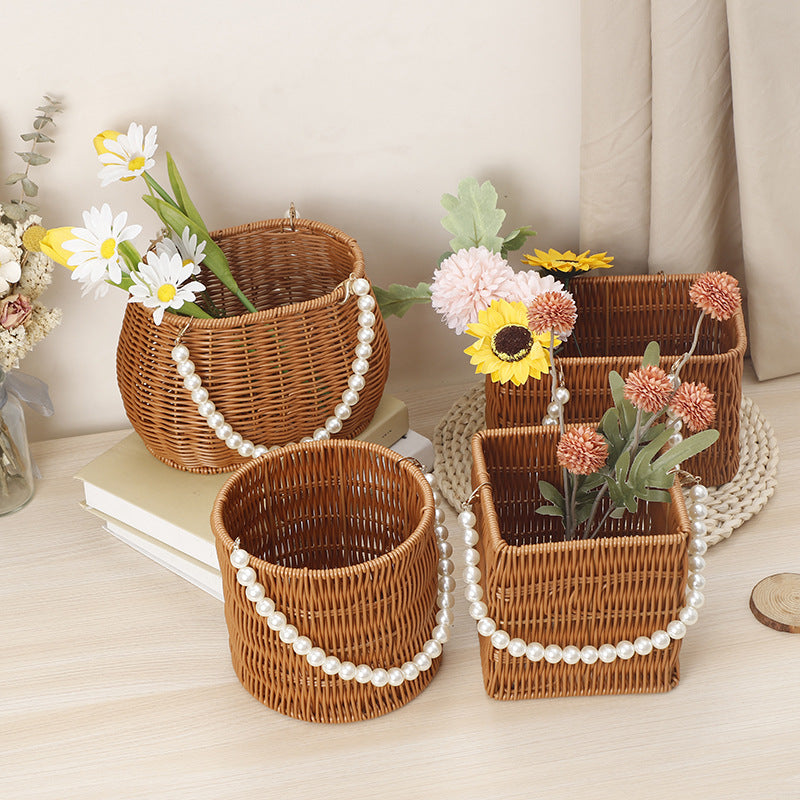 Cesta de ratán para guardar flores, arreglos florales, artículos diversos, utensilios creativos