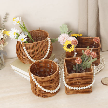 Cesta de ratán para guardar flores, arreglos florales, artículos diversos, utensilios creativos