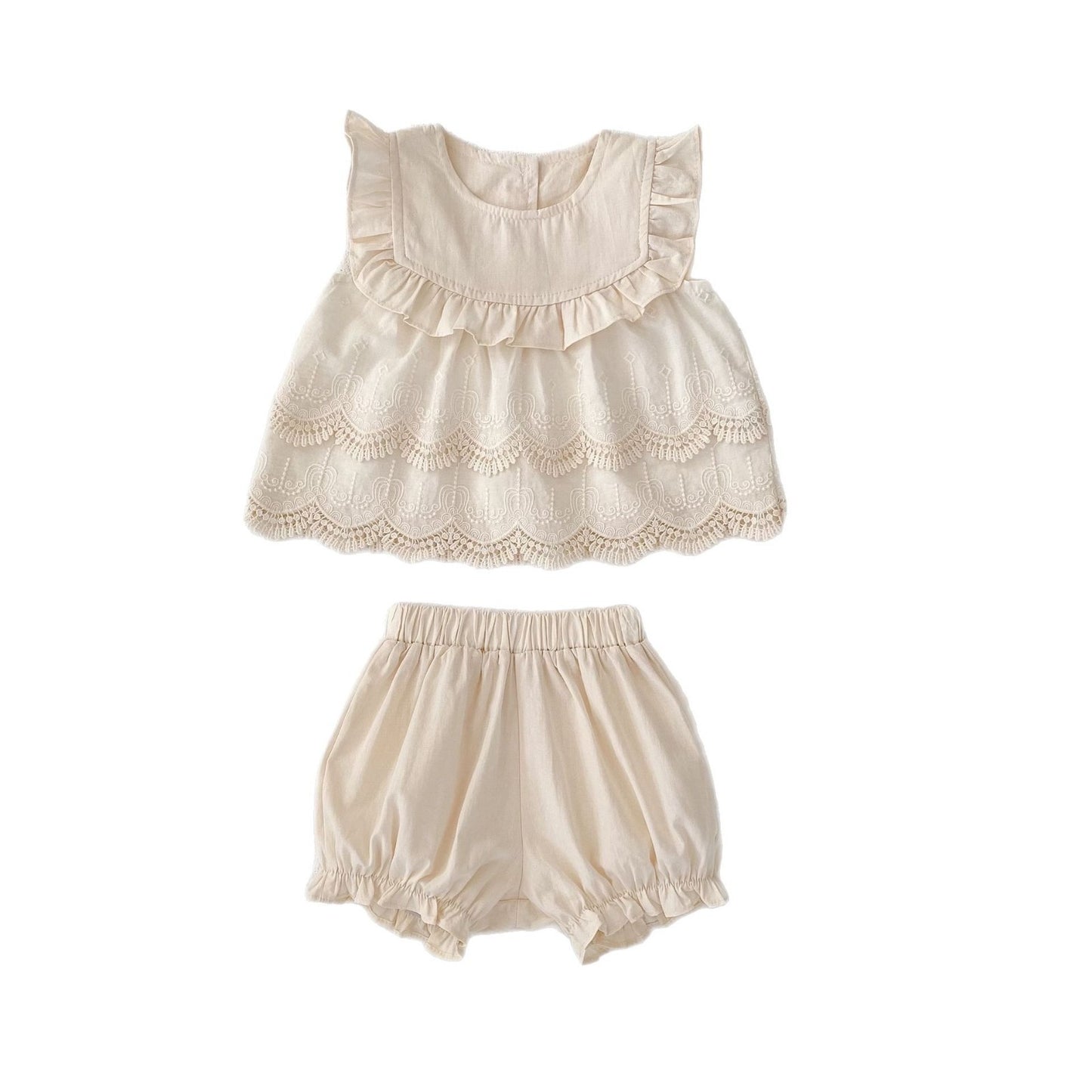 Girls' Fashionable Stylish Embroidery Stitching Sleeveless Two-piece Suit