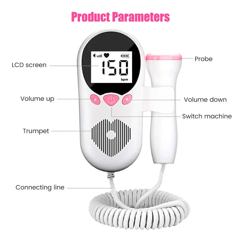 1PC Handheld Fetal Doppler Prenatal Heartbeat Monitor Sonar Doppler For Pregnant Baby Heart Rate Detector No Radiation Home