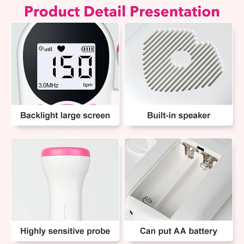 1PC Handheld Fetal Doppler Prenatal Heartbeat Monitor Sonar Doppler For Pregnant Baby Heart Rate Detector No Radiation Home
