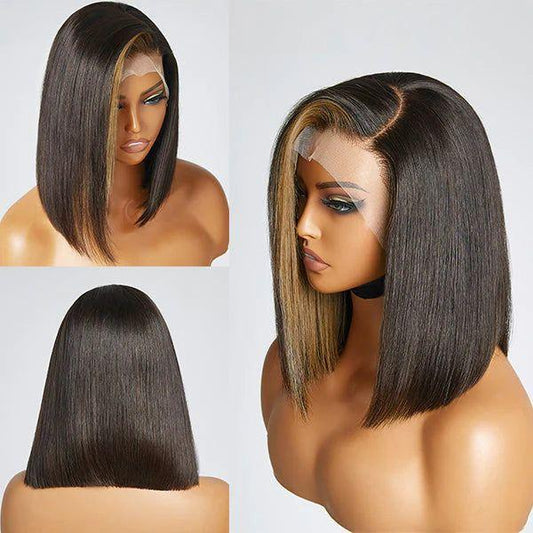 Chic Luxe Hair Glueless Lace Front Highlights Straight  Short Bob Wig | 250% Density | 100% Human Hair