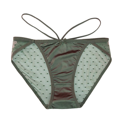 Sweet Pearl Ice Silk Lace Low Waist European And American Lace Up Underwear For Women