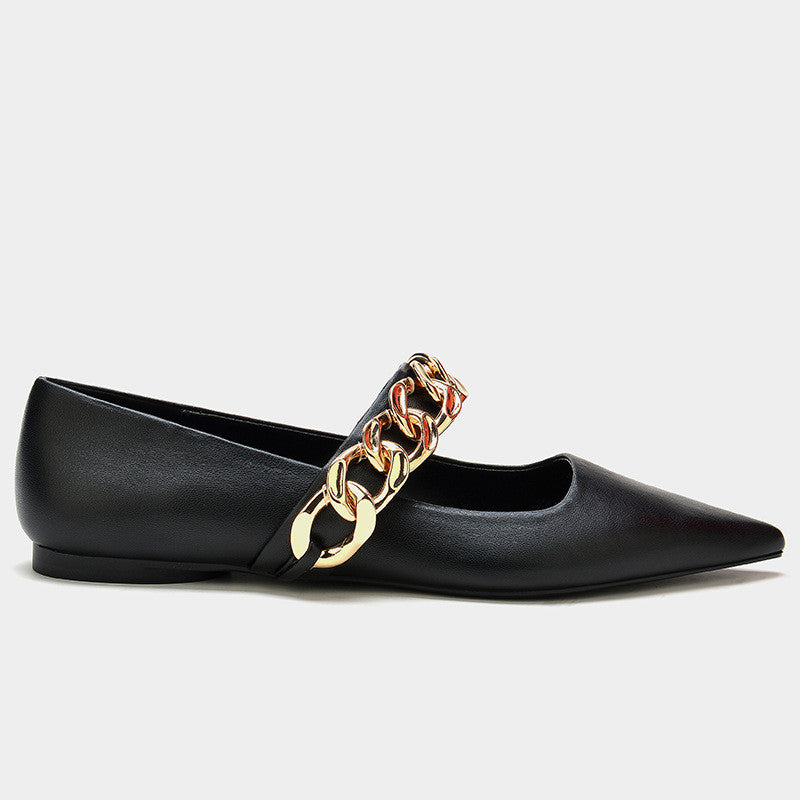 Zapatos de mujer con cadena decorativa y suela plana