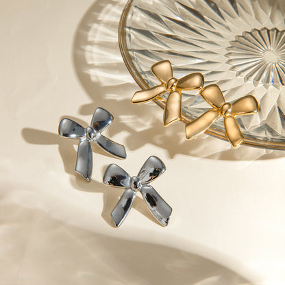 Stainless Steel Glossy Bow Earrings
