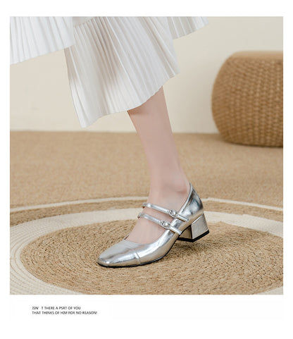Square Toe Chunky Heel Buckle Mid-heel High Heel Women's Shoes