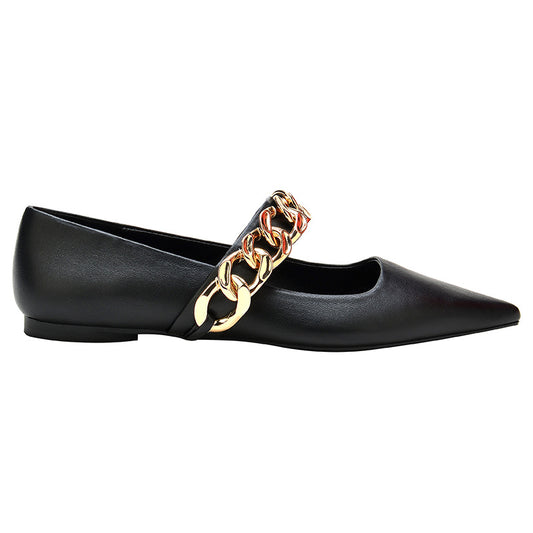Damenschuhe mit Kettendekoration, modisch, mit flachem Boden