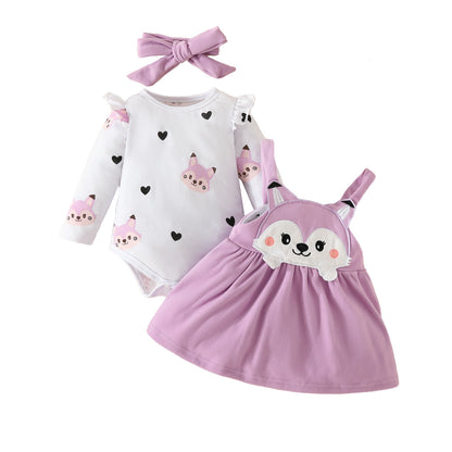 Girls' Skirt Set Love Animal Romper Embroidered Fox Suspender Skirt