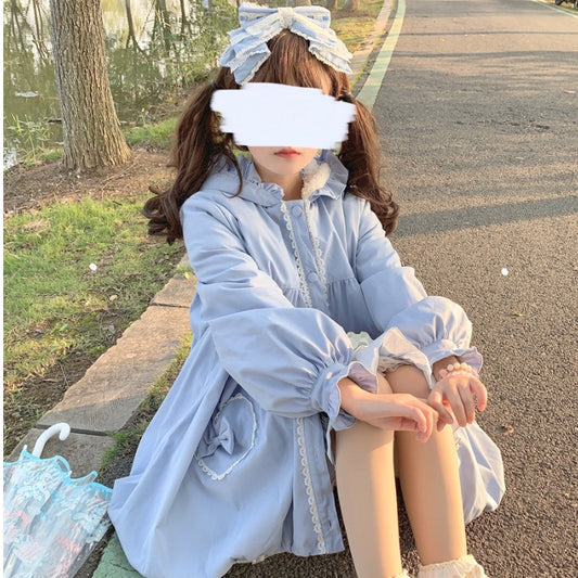 Hooded All-match Fleece Thickened Bud Skirt Coat Cotton Coat
