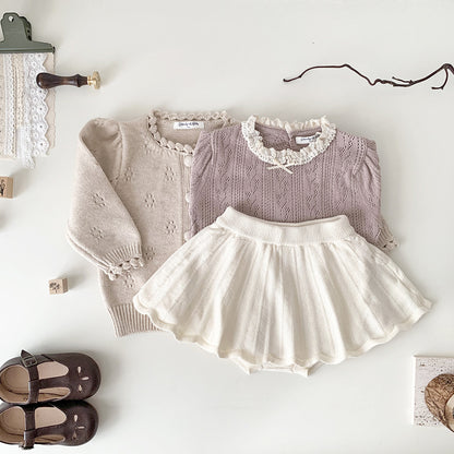 Girls' Hand Crocheting Round Neck Cardigan Thickened Sweater