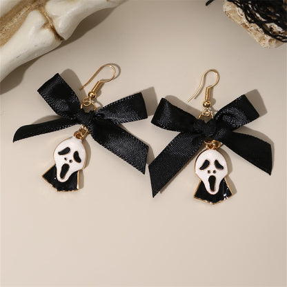 Bowknot Ribbon Pumpkin Head Earrings Halloween Female Accessories